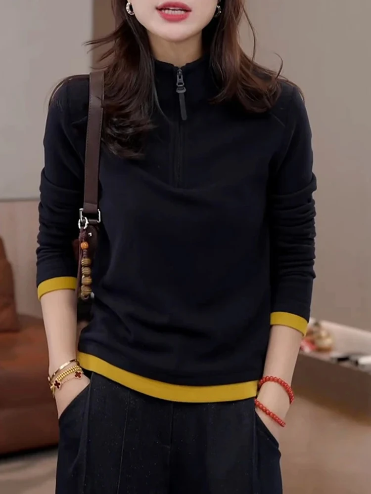 

Korean Sle Simple Color Blo f Zipper Hoodie Women's Faionable Casual Unique Design Top Long Sve Autumn Wear