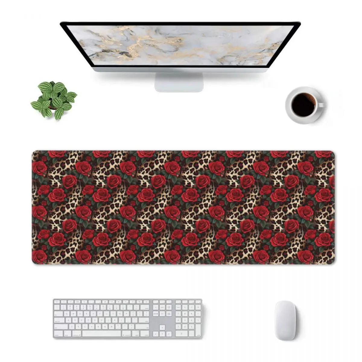 Large Mouse Pad Rose Red Leopard Pattern Gamer PC Laptop Mats Keyboard Carpet Computer Gaming Office Accessories Desk Mat