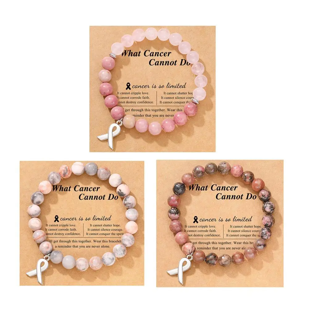 Breast Cancer Awareness Natural Stones Pink Crystal Bracelet With Message Card Valentine\'s Day Jewellery Gifts 2024