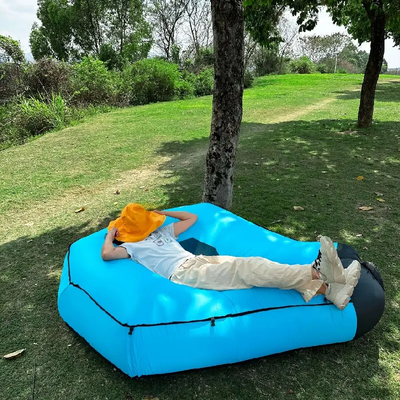 Inflatable camping sofa outdoor portable lazy inflatable sofa with pillow water beach grass park air bed foldable sleeping bag