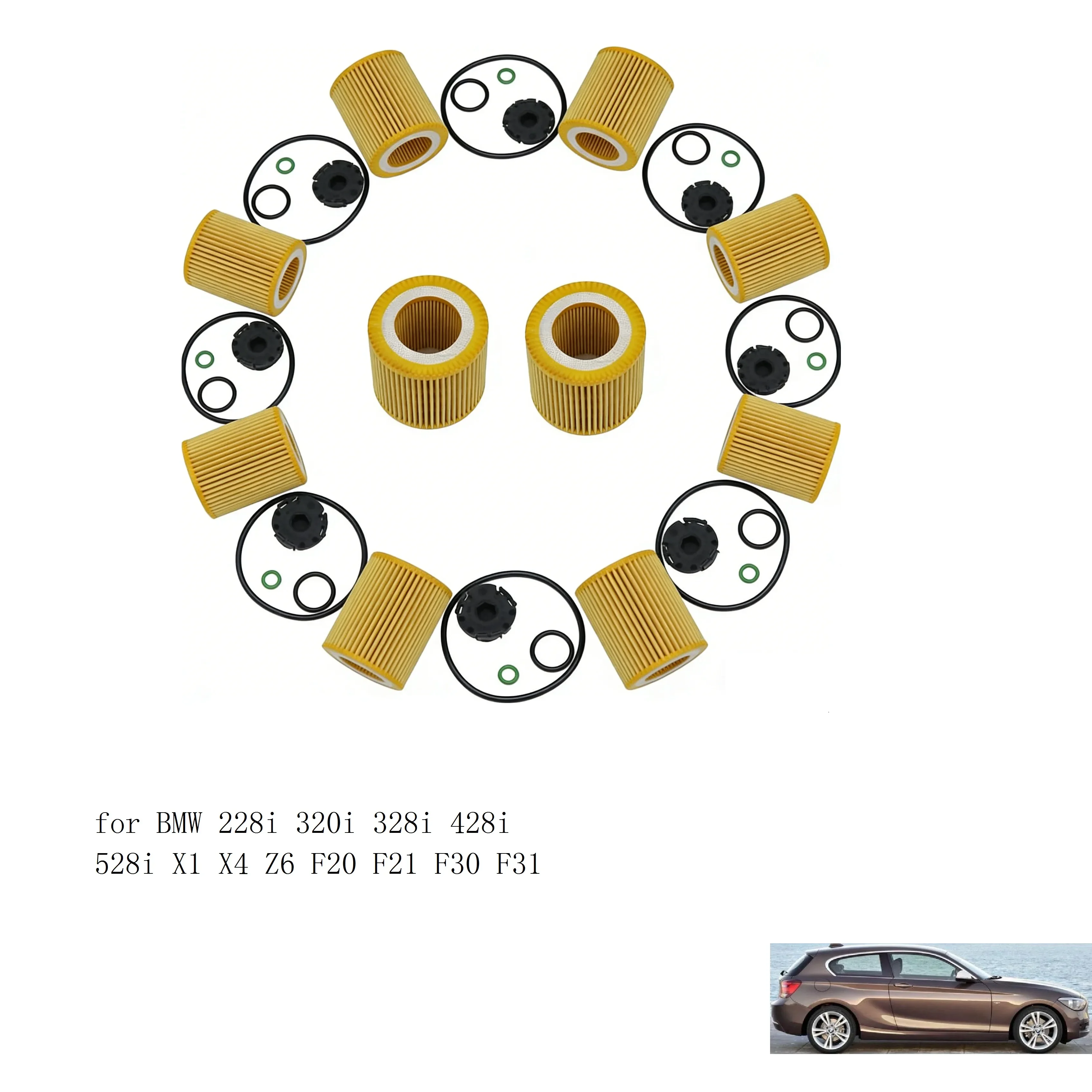 

10pcs Oil Filter for BMW 228i 320i 328i 428i 528i X1 X4 Z6 F20 F21 F30 F31 11427953125 11427640862
