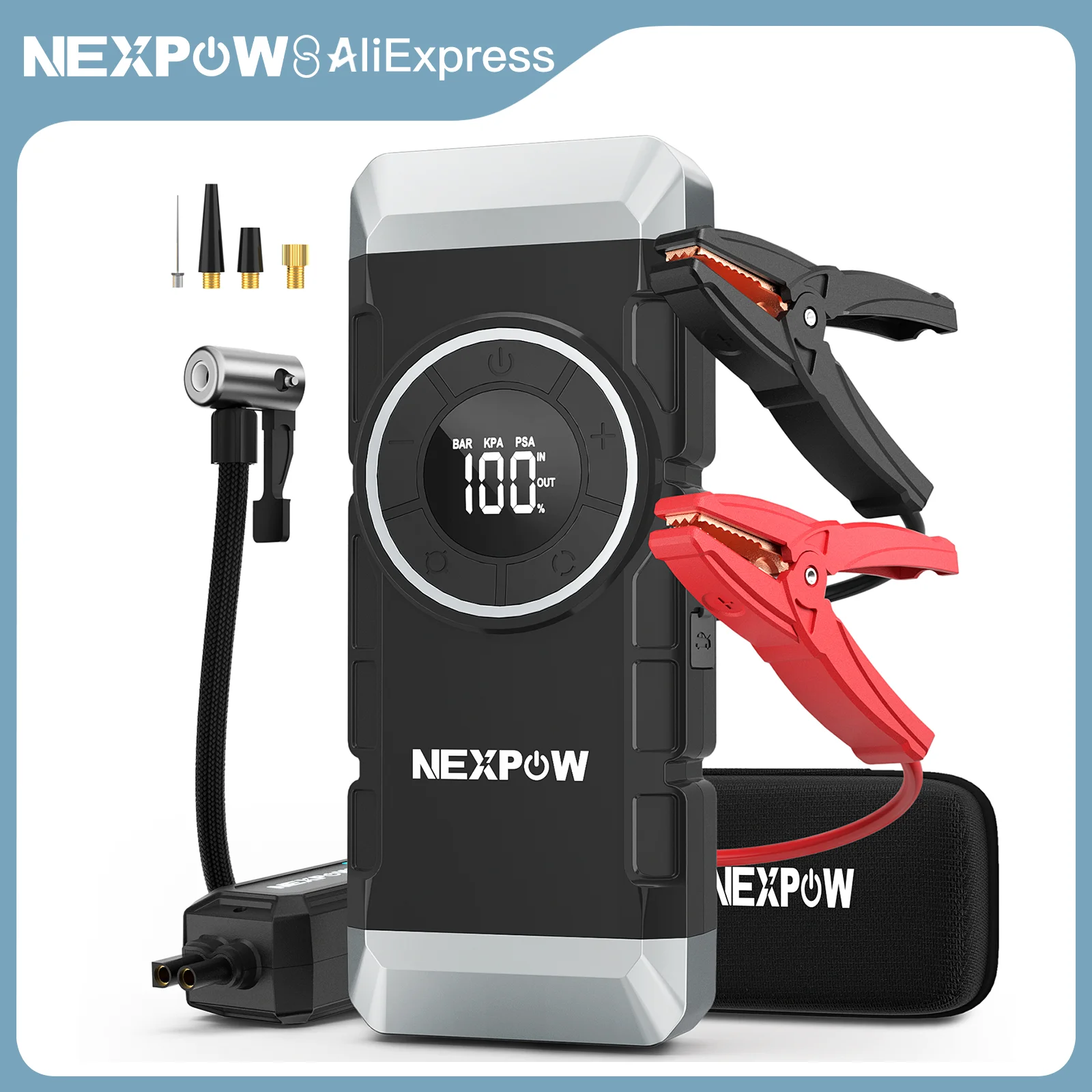 NEXPOW 2000A Peak Current Jump Starter Power Bank with 150PSI Air Compressor & LED Torch for 8.5L Petrol & 8.0L Diesel Engines