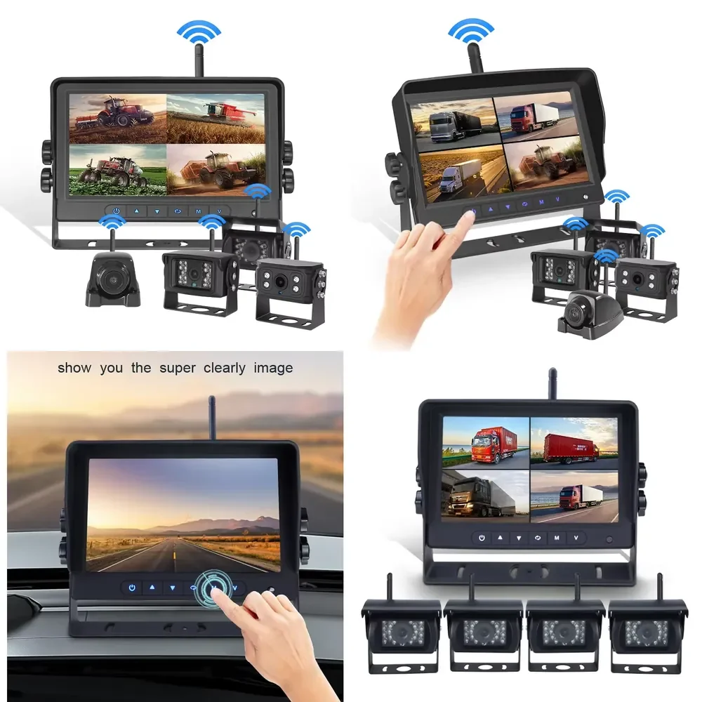 

Digital HD 1080P Wireless Car Backup with 7 Inch 4ch Quad Display Recorder for RV/SUV/Van/Pickup/Truck