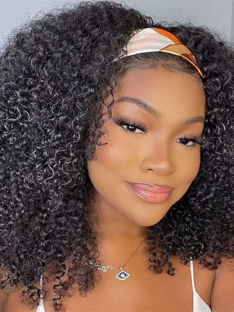 Afro Kinky krullende hoofdbandpruik Echt haar 180% dichtheid Afro krullende pruiken voor zwarte vrouwen 18 20 inch Volledig machinaal gemaakte Braziliaanse pruik - afbeelding 2