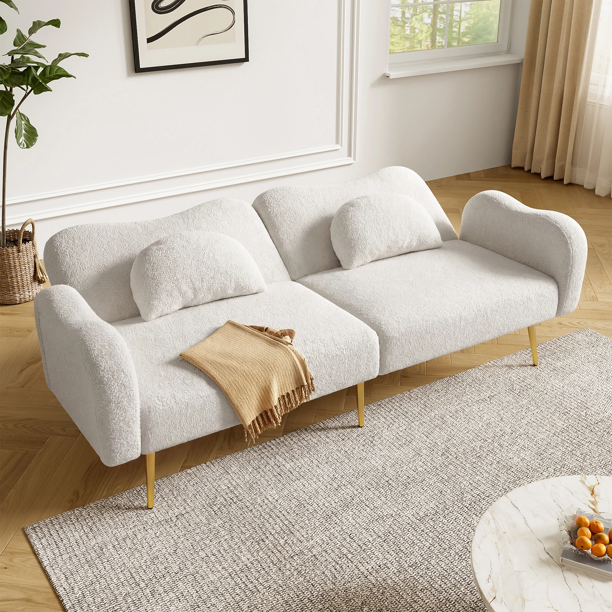 KOMHTOM Zweisitzer Sofabett Multifunktionales 2 In 1 Moebelstueck Mit Verstellbarer Rueckenlehne Vergoldeten Metallfuesen – Detail 4