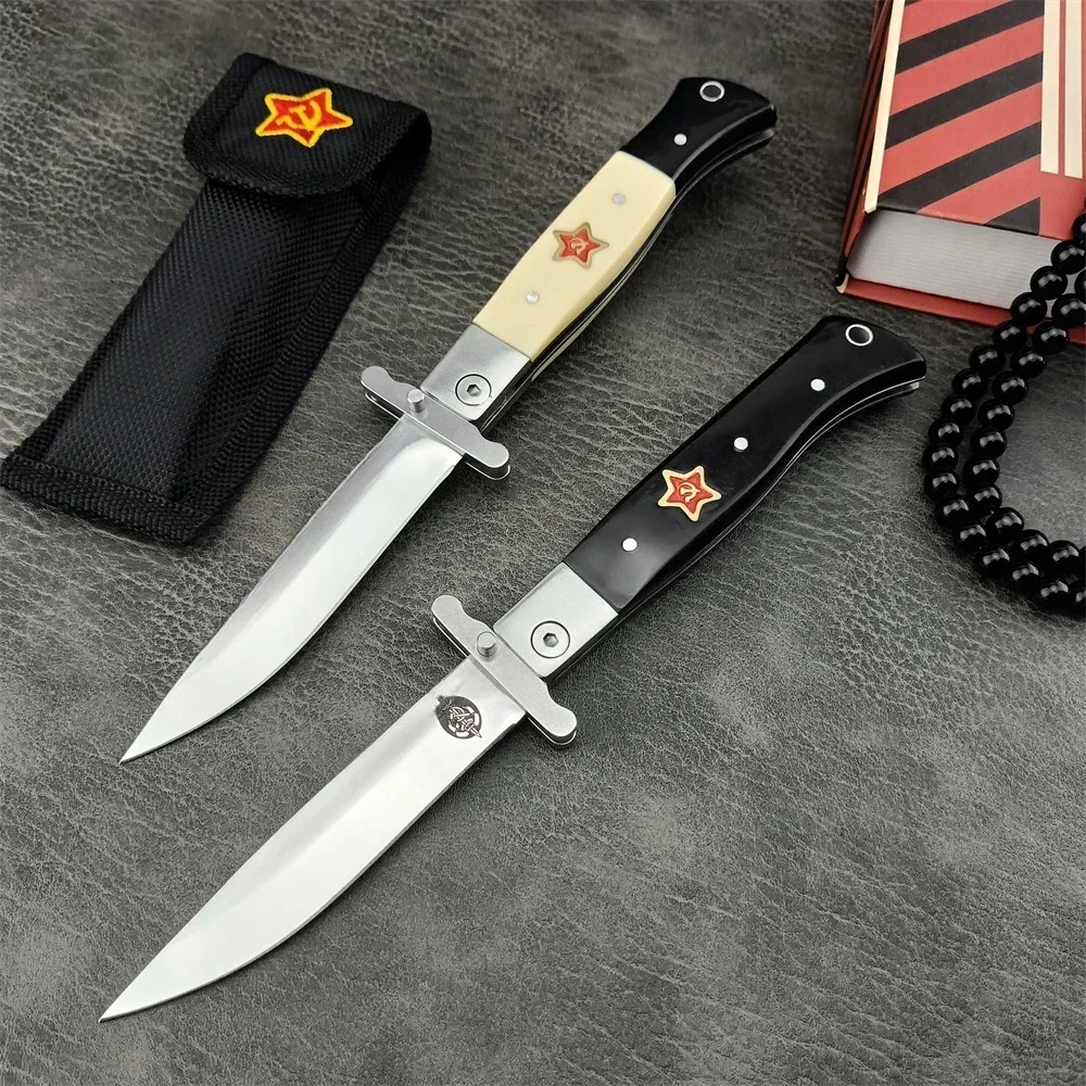 Finka NKVD KGG folding Knife Outdoor Knife Camping Tactical Self Defense Pocket Tool EDC,440C blade ABS Handle Men's gift