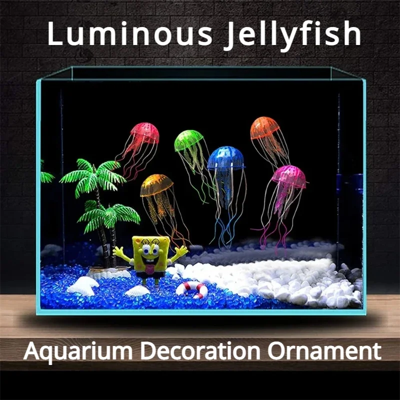 Artificial Swim Luminous Jellyfish Aquarium Decoration Silicone Odorless Plants Luminous Fish Tank Ornaments Landscape Supplies