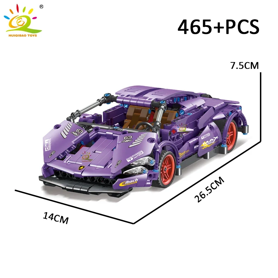 HUIQIBAO 465PCS Technical Lambor Sports Car Building Blocks City Racing Pull Back Famous Vehicle Brick Toy for Children Boy Gift