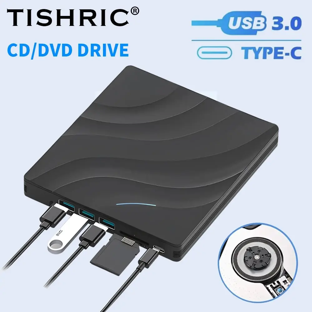 TISHRIC DVD External USB3.0 Type-C Multifunctional Blu Ray CD Writer Drive Burner Reader Suitable For Laptop PC in Any Occasion