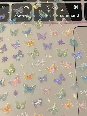 1set Fashion Butterfly Wing Streamer Laser Stickers Advanced Embossed Nail Art Stickers Colorful Butterfly Fairy Stickers