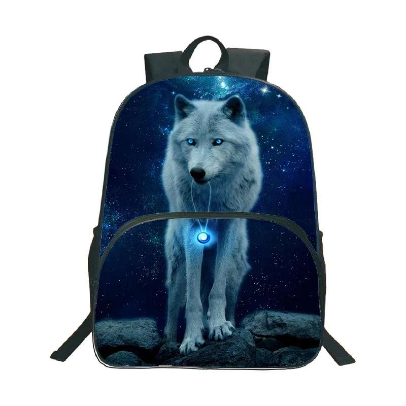 

16 Inch Animal Wolf Backpack for School Students Boys Lion Wolf Pattern School Bags Waterproof Children Bookbag Men Travel Bag