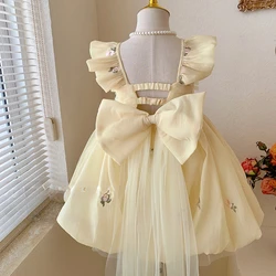 Girls Dress Summer 2024 New Children Big Bow Mesh Princess Dress Baby Fairy Gentle and Sweat Dress