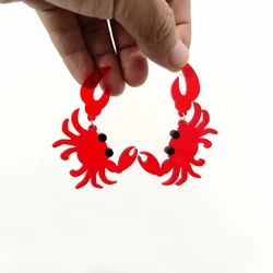 KUGUYS Red Crab Drop Earrings Womens Acrylic Clear Trendy Jewelry Cosplay Gift Summer Holiday Accessories