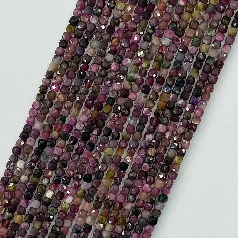 Natural Color Tourmaline Square Facted Cube Loose Beads Women DIY Jewelry Making Bracelet Necklace Fashion Trendy Crystal 38cm