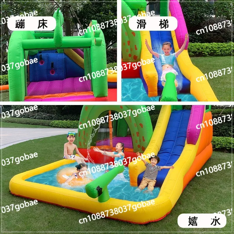 Oxford Cloth Inflatable Children's Castle Green Dinosaur Pool Slide Indoor Household Trampoline Outdoor Small Trampoline