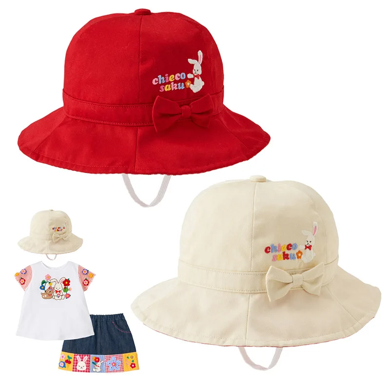 

Spring and summer new girls' cartoon rabbit letter embroidery bow bucket hat sun hat