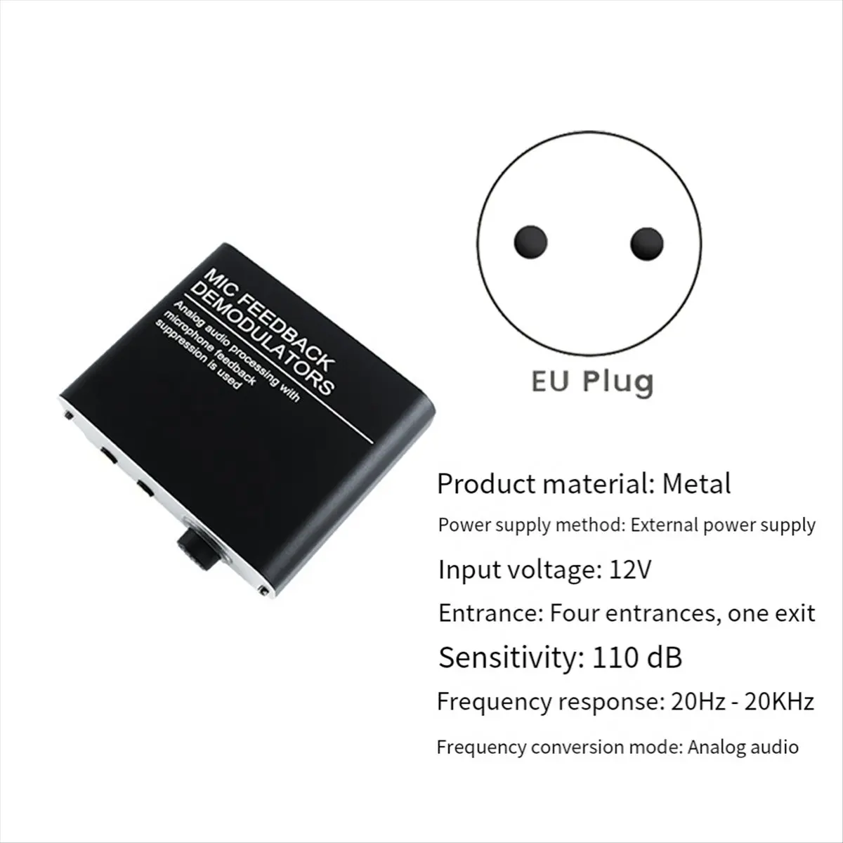 4 Channels Microphone Anti-Howling Device, Front Stage Effector,Suppressor Frequency Shift Equalizer Black EU Plug