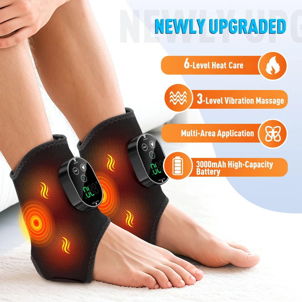 Masseur électrique pour pieds et chevilles avec chaleur et vibrations, coussin de massage thermique multi-zones, enveloppement de compression chaude, ceinture de relaxation pour chevilles et pieds