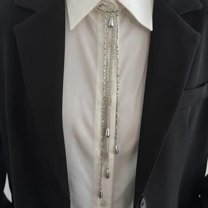 New Exaggerated Water Droplet Fringe Tassel Chain Brooch Metal Chain Clothing Tie Pin Bead Fixed Ornament Banquet Party Jewelry