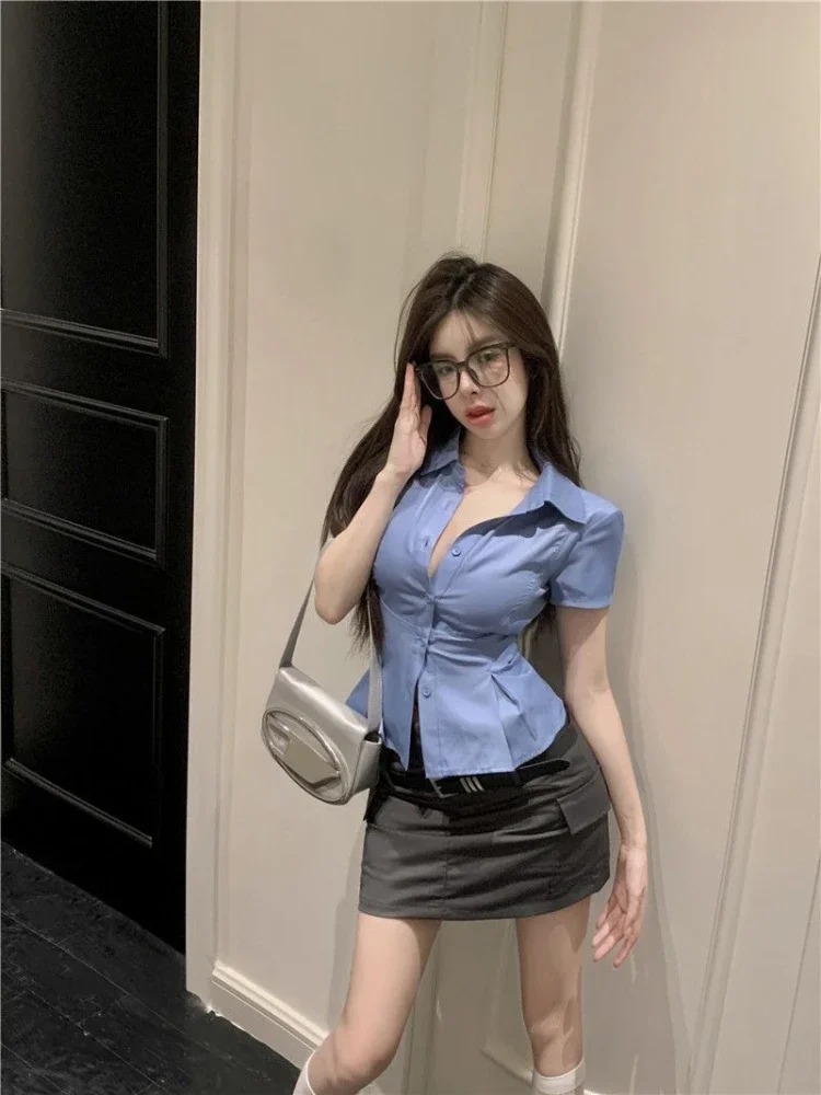 Women\'s Shirt And Blouse Simplicity Woven Lapel Female Tops Sale Of High Quality Aesthetic Offer Youthful Emo Elegant Social M