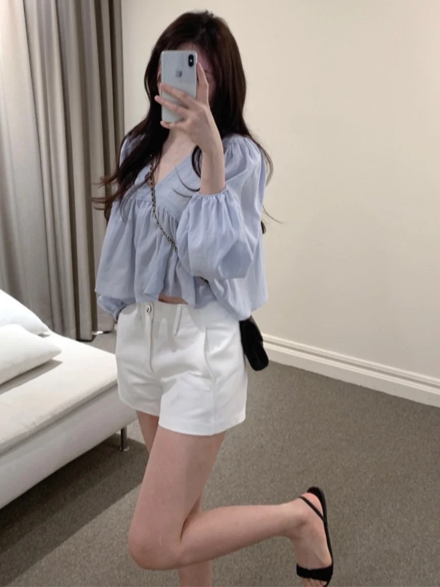 Chic Autumn Fre Gentle V-ne Lace Splicing Design Loose Long Sve ort Sle Women's Chiffon irt Faionable Commute