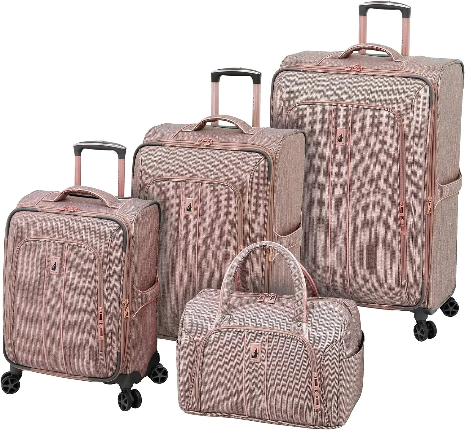 

LONDON FOG Newcastle Softside Expandable Spinner Luggage, Rose Charcoal Herringbone, 4 Piece Set