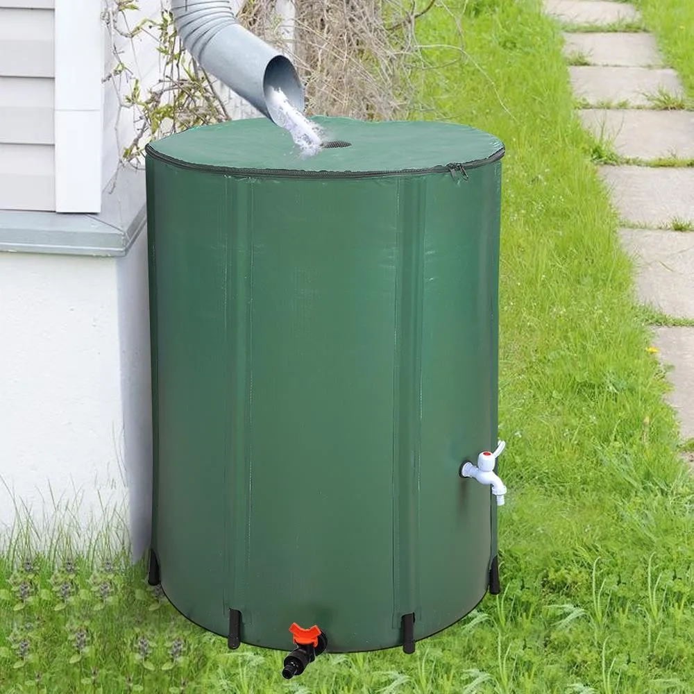 

132Gallon Collapsible Rain Barrel Portable Water Storage, Tank Downspout Green