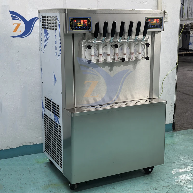 Ice Cream Machine ZY-370 Soft Maker Seven Flavors Commercial Vertical Automatic Stainless Steel Large Capacity Dessert Snacks