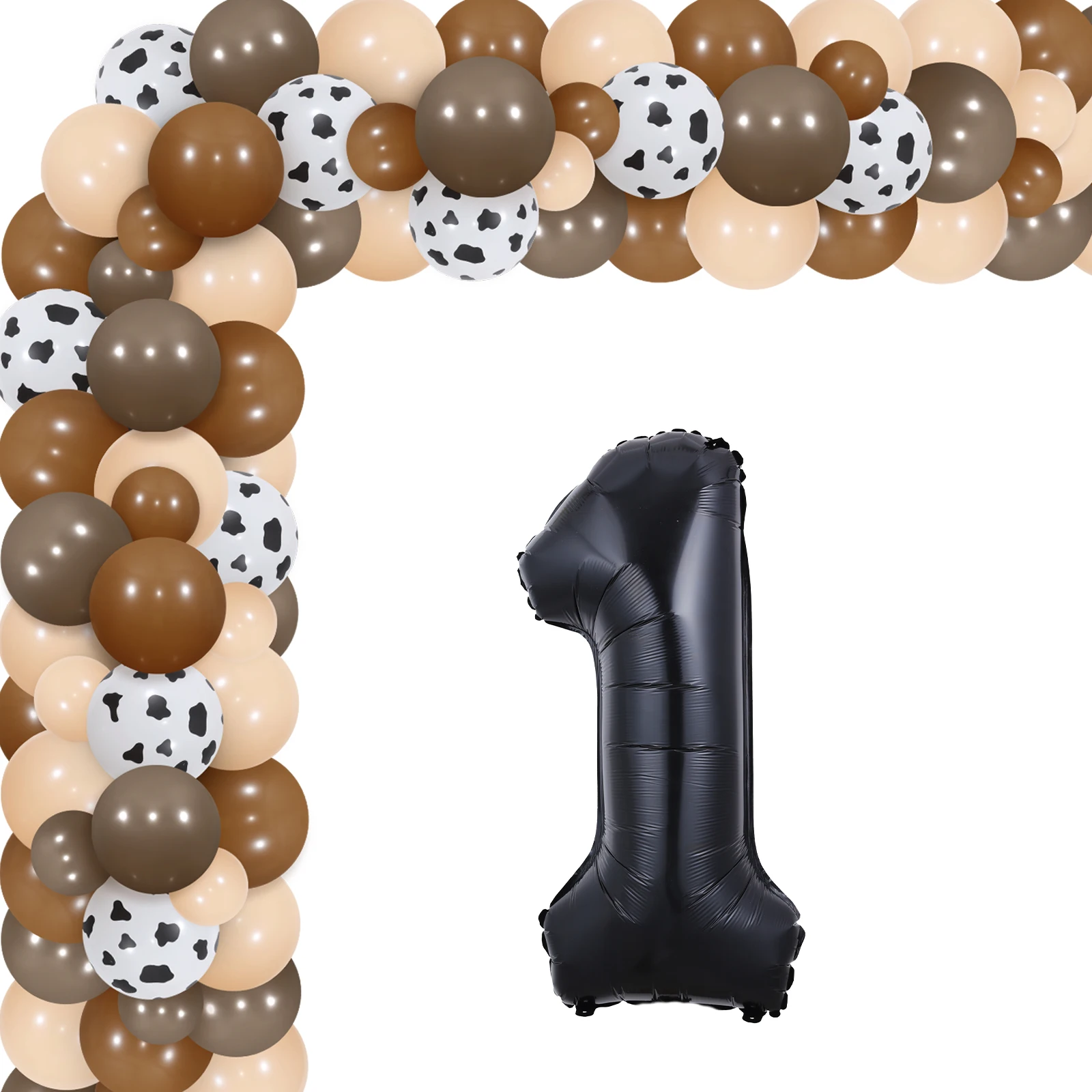 

HOLY COW I'M ONE Highland Cow themed balloon decoration, with brown and apricot balloons as the main colors for party decoration