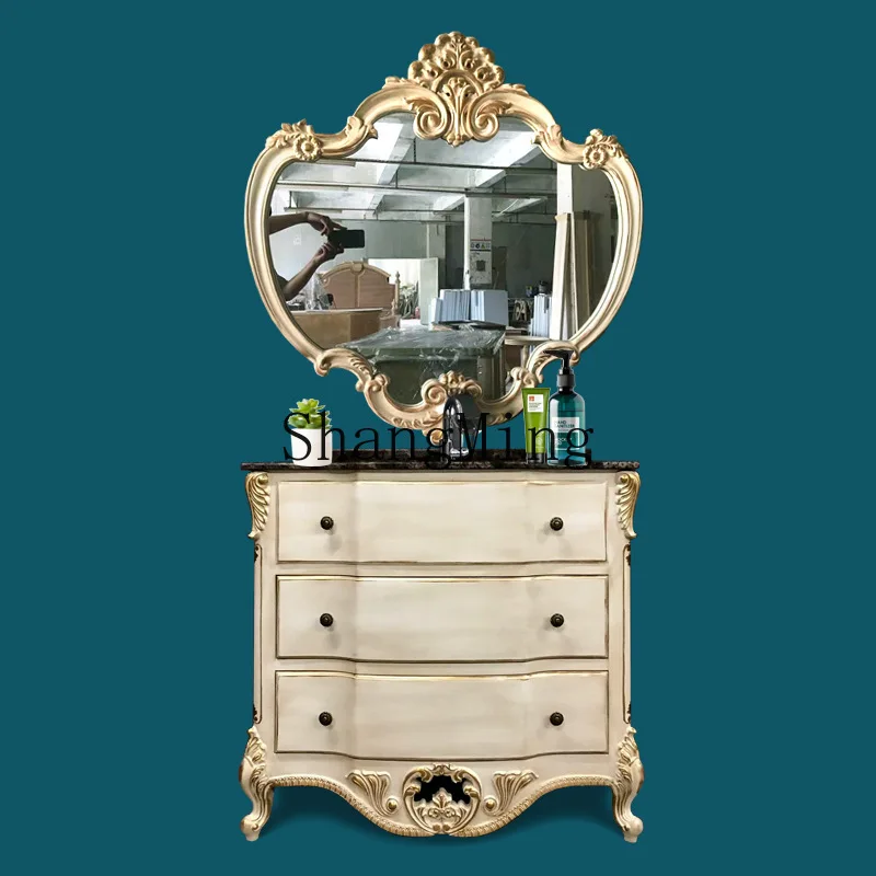 

CL marble countertop bathroom cabinet wash basin carved hanging mirror new Chinese modern light luxury furniture