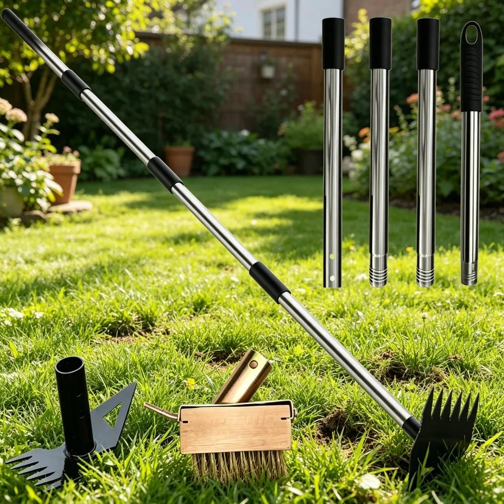 60" Long Handle Crack Weeder – 2-in-1 Rake & Scraper, Stainless Steel, No-Bend for Patio, Driveway, Sidewalk, Paver Joints