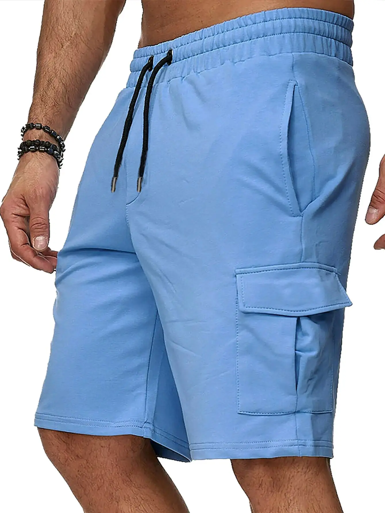 

Mens Cargo Shorts Casual Solid Elastic Waist Drawstring Sports Shorts with Multi-pockets for Daily Office Outdoor