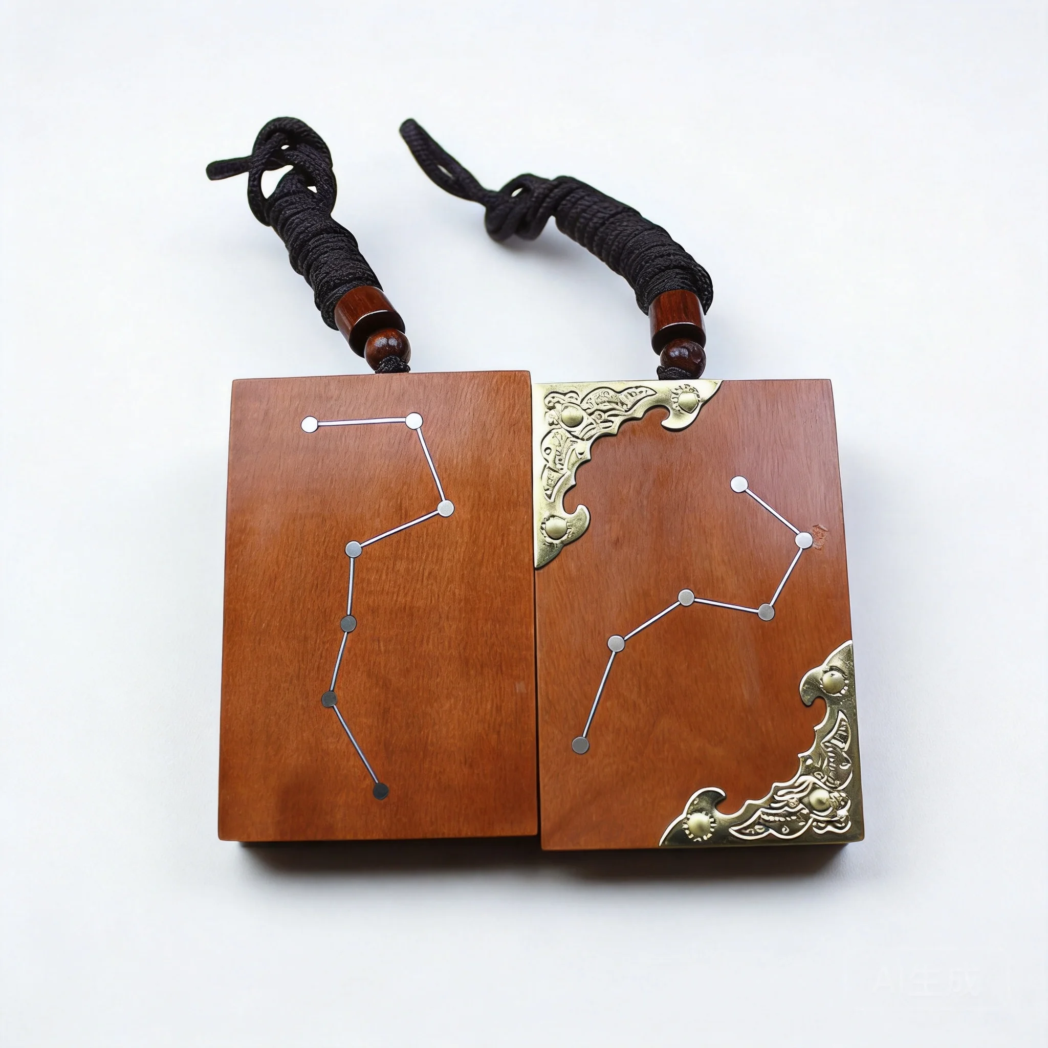 

Chinese Style Thunder Struck Jujube Wood Silver Inlaid Big Dipper Pendant Double Sided Carved Lucky Blessing Fortune Peace Woode