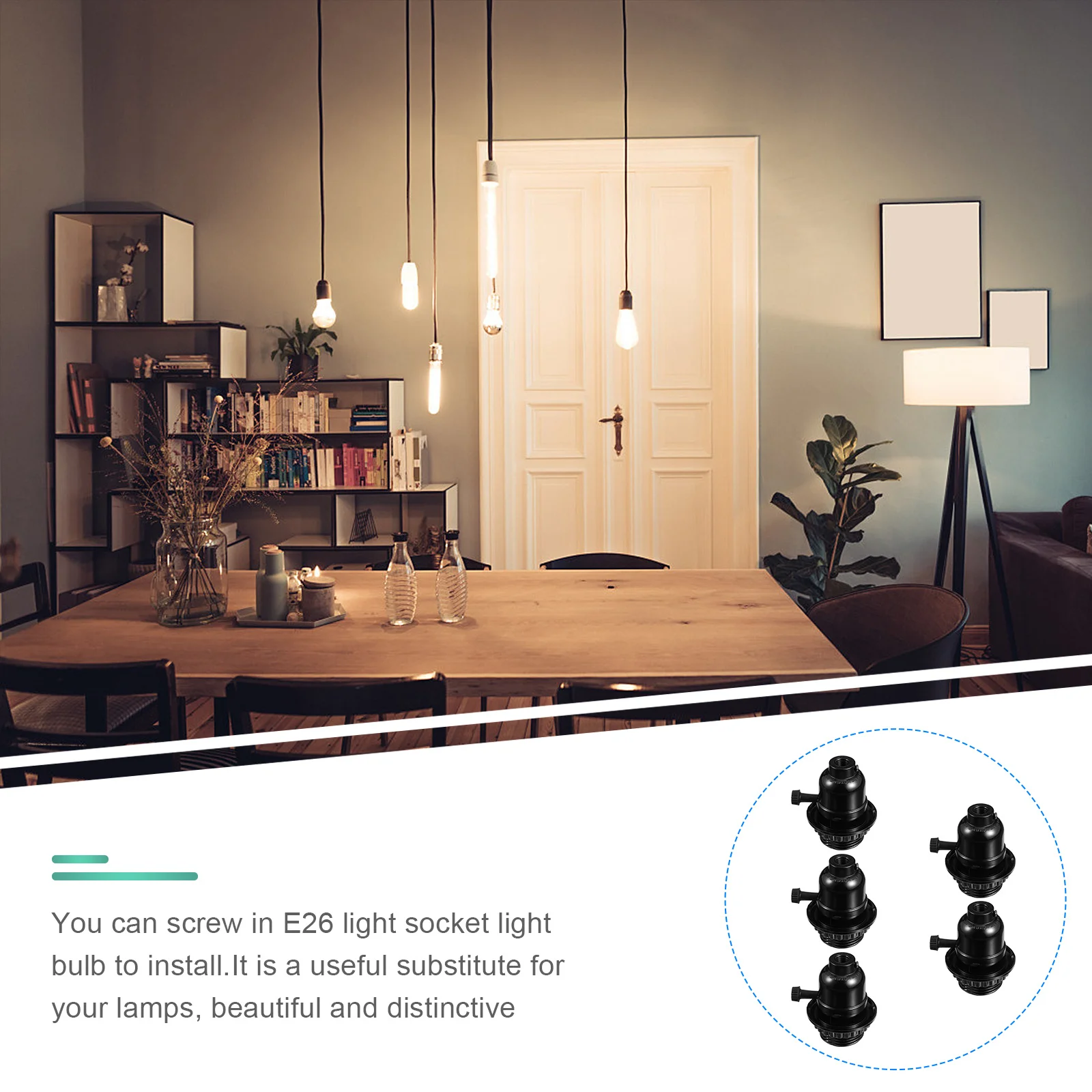 5 قطعة E26 خمر قلادة مقبس الإضاءة الباكليت حامل مصباح التبديل حلقة دائم استبدال مصباح ديكور الرجعية حامل مصباح السقف
