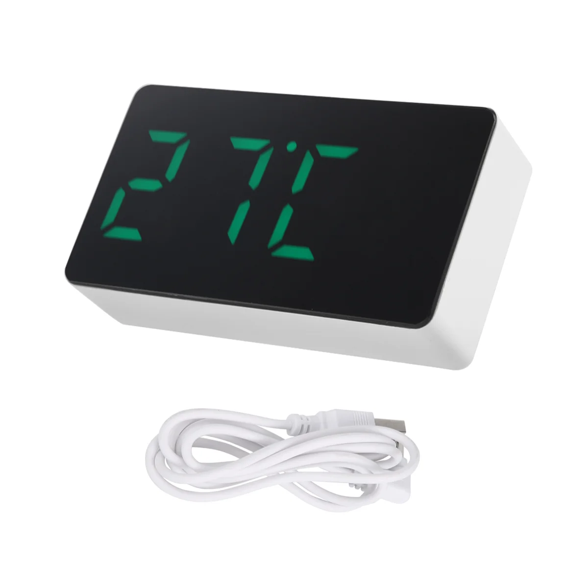 Mini Desk Alarm Clock Digital Mirror LED Temperature USB Bedside Table Travel Clocks for Bedroom Living Home Decor,Green