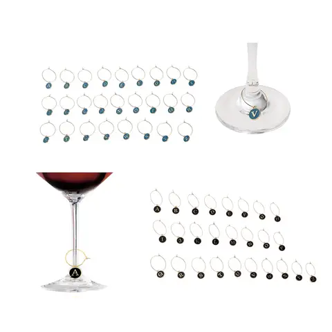 26Pcs/set A-Z Alphabet Letters Wine Glass Marker Unique Drinking Glass Identification Tag Cup Label Bar Party Wedding Supplies