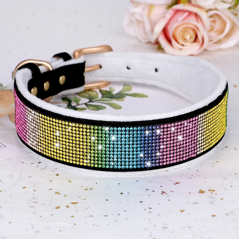 Bling Rhinestone Dog Collar Winter Wide Pet Collars Soft Fleece Padded Crystal Dog Collars For Medium Large Dogs Greyhound  L XL