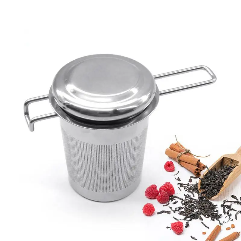 Premium Stainless Steel Fine Mesh Tea Filter Extended Handle Loose Tea Drainer With Lid Anti-Scald Multi-Purpose Tea Strainer