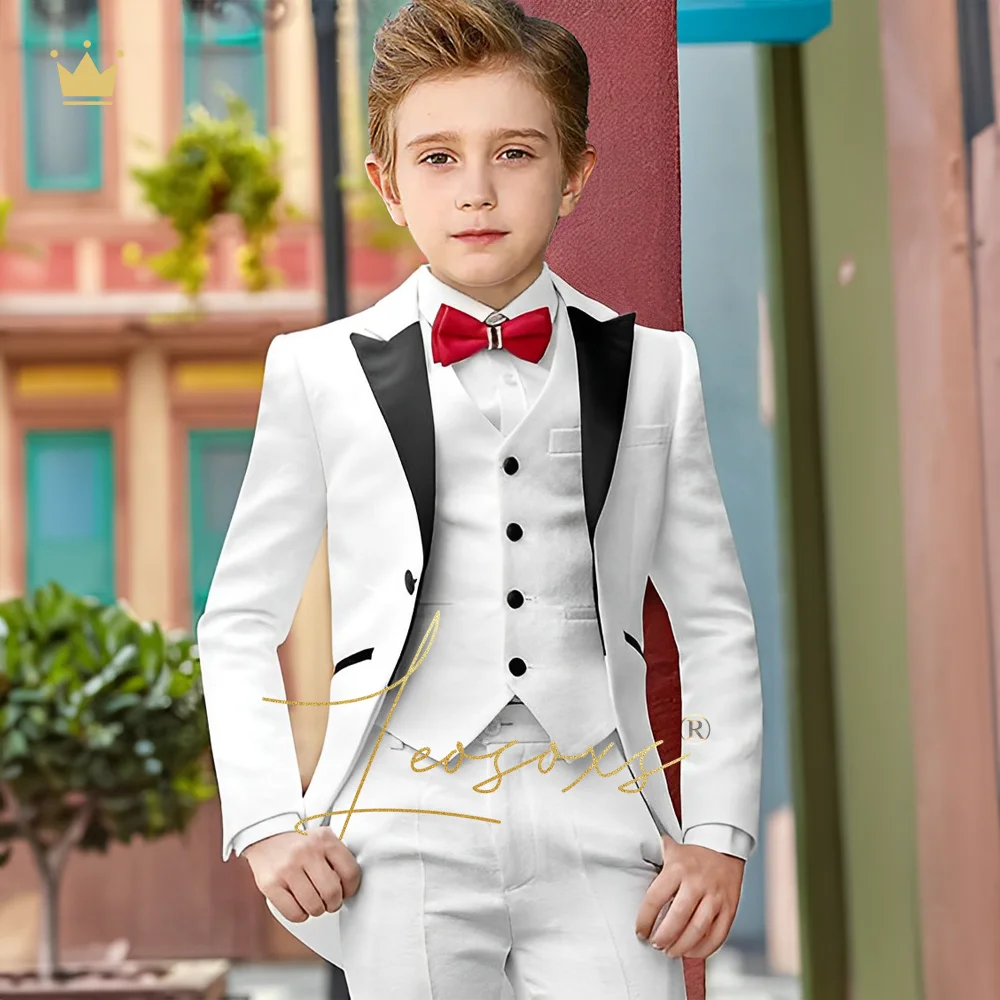 Children's tuxedo suit 3 piece suit, boy's long gun lapel suit tuxedo vest trousers suit custom wedding birthday party suit