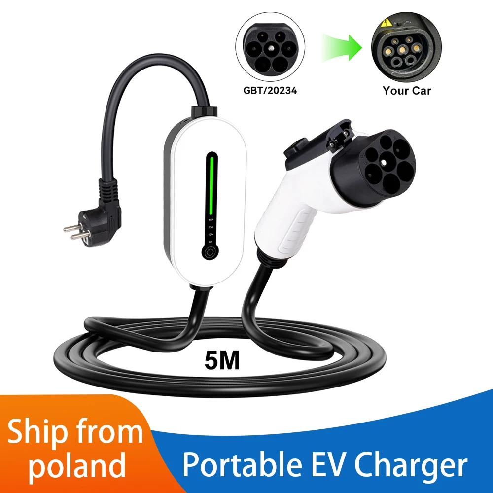 16A EV-Ladegerät 3,5 kW GBT-Buchse Touch-Taste Strom einstellbar 5M-Kabel Steuerkasten