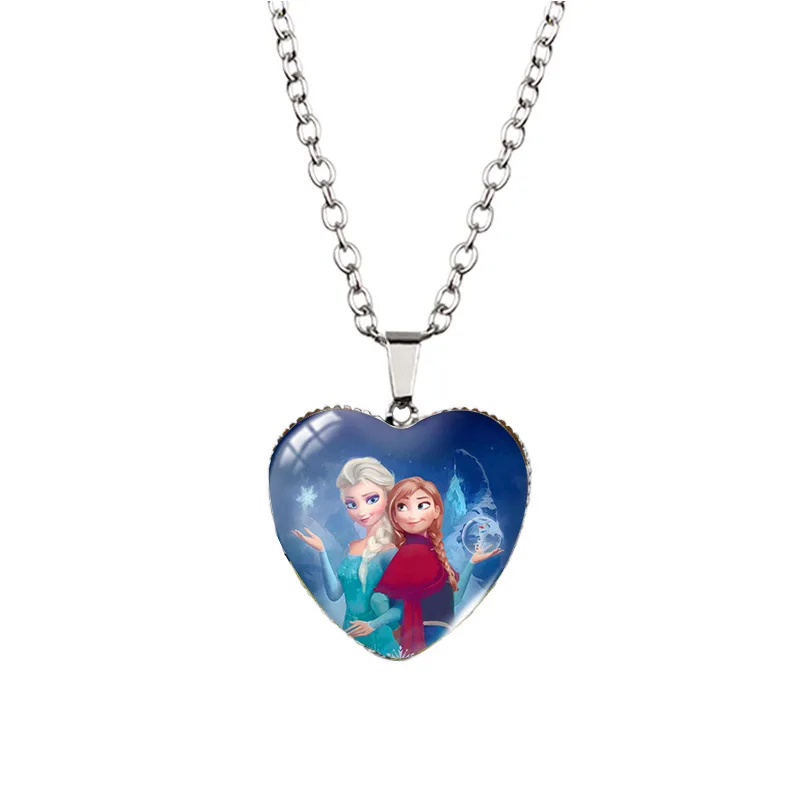 Disney Frozen Princess Elsa Necklaces Cartoon Anime Periphery Heart Shape Time Gemstone Collarbone Chain Fashions Jewellery Gift