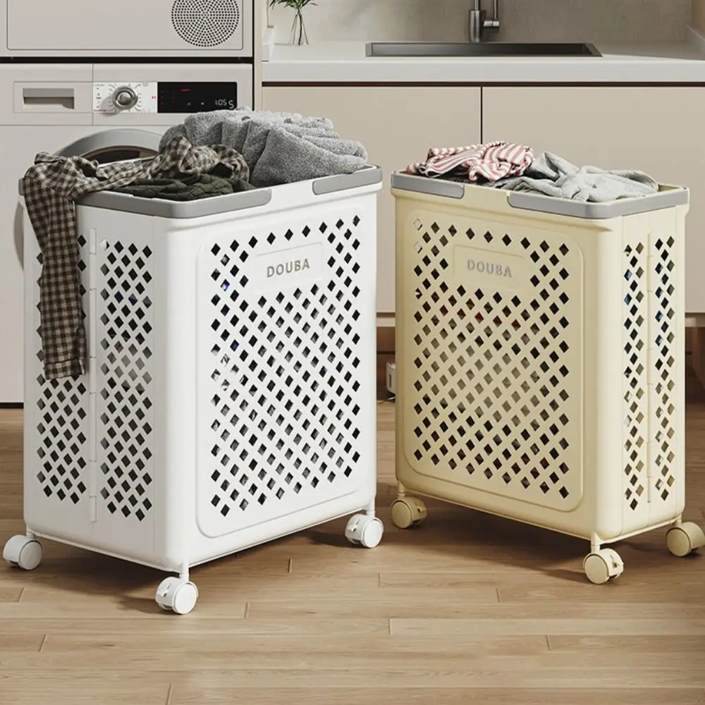 

Hollow Storage Box Fold Laundry Hamper with Wheels Multifunction Organizer Rolling Laundry Hamper Large Capacity Smooth-Gliding