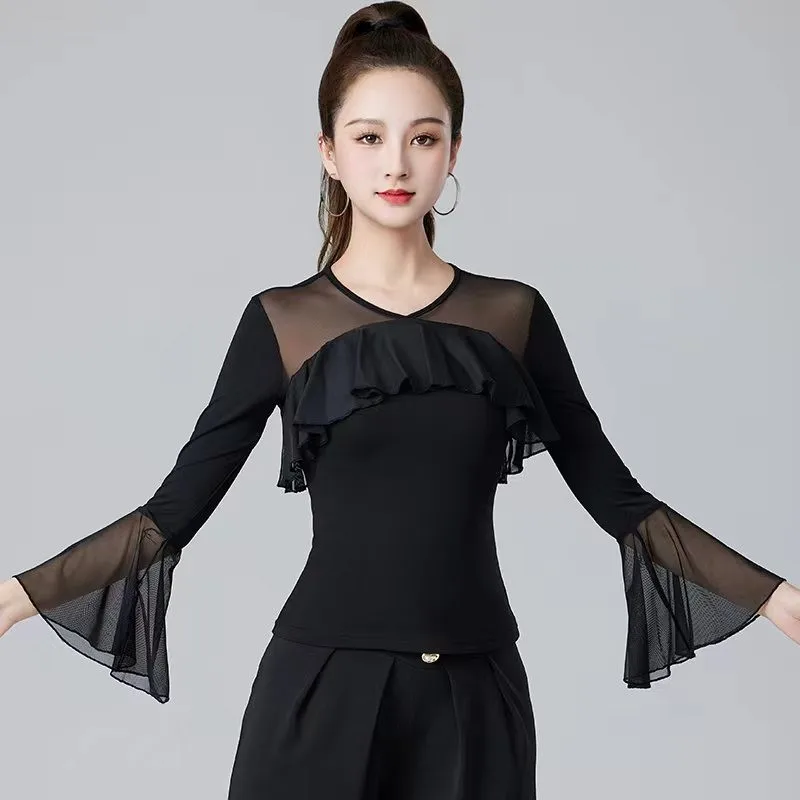 

Latin Dance Top Women's New Clothing Lotus Leaf Fashion Ballroom Dance Clothing National Standard Modern Performance Dance Pract