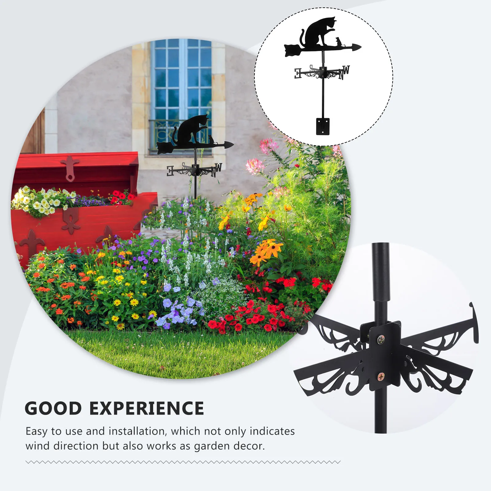 

Stainless Steel Weather Vane Cat Design Wind Direction Indicator For Garden Yard Lawn Decor Ground Insert Metal Stake