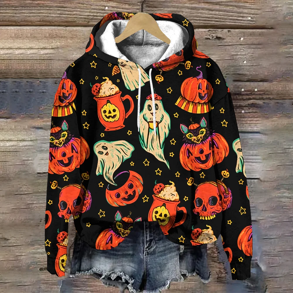 

Halloween Elements Women's Hoodie 3D Pumpkin Print Sweatshirts Autumn/Winter Outdoor Street Halloween Horror Party Women Clothes