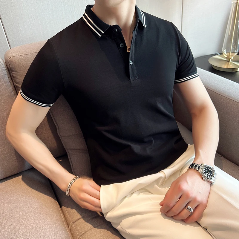 High Quality Casual Polo Shirt Men's Summer Short Sleeve Business Social Lapel T-shirts Sports Tennis Polo Breathable Tee Top