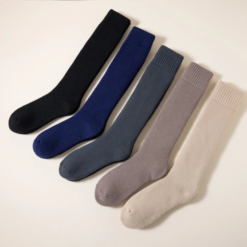 3 Pair Winter Thick Warm Men\'s Knee High Wool Socks High Quality Merino Wool Calf Socks Harajuku Retro Cashmere Snow Socks Men