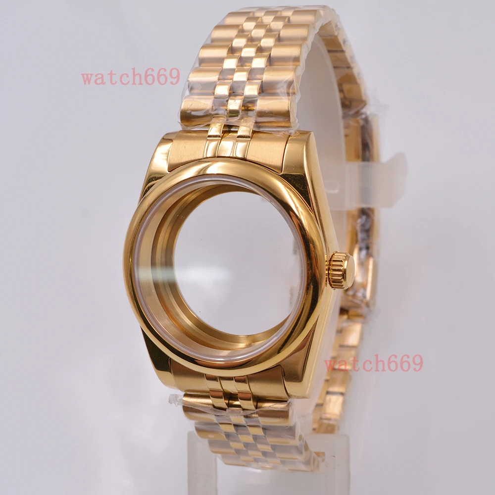 

36MM/40MM Gold Stainless steel Watch Case Sapphire Glass Fit NH34 NH35 NH36 PT5000 ST2130 ETA2824 2836 Miyota8215 Movement Parts