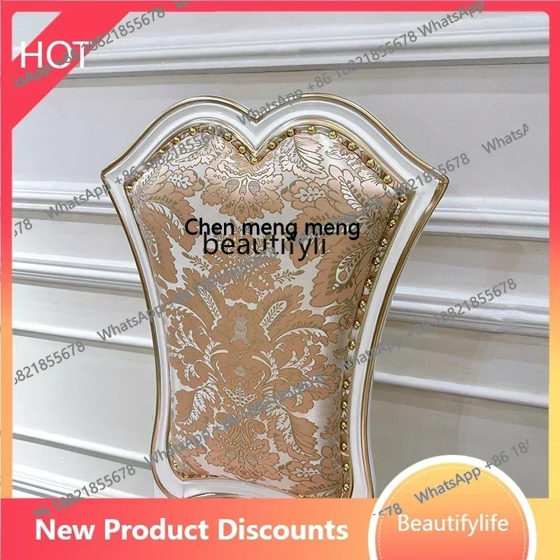 ss8350 French leather dining chair, European restaurant soft bag first layer cowhide book chair solid wood carving flower