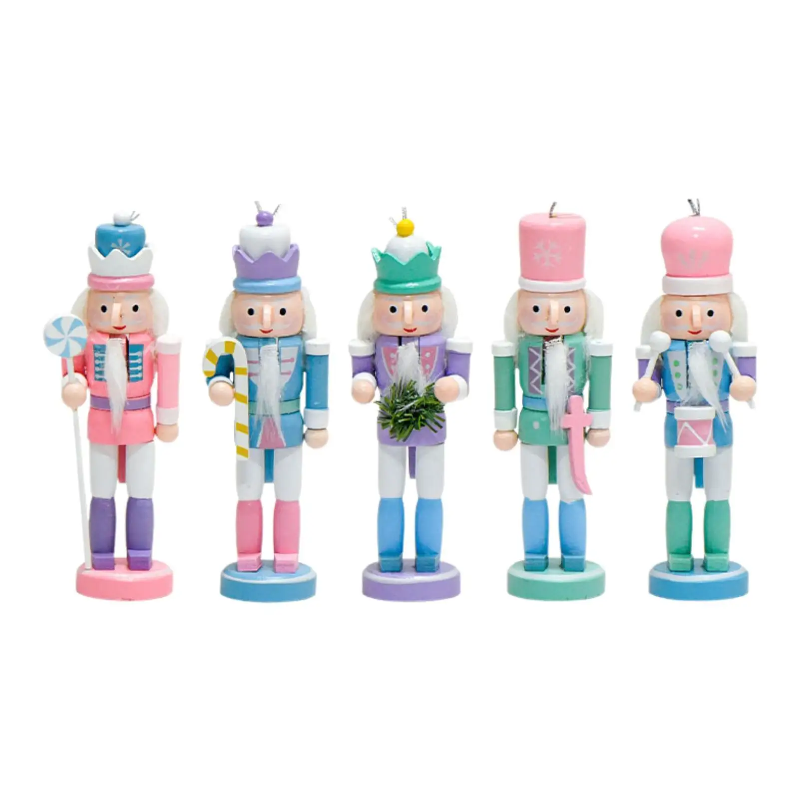 

5x Christmas Nutcracker Figurines Wood Holiday Decorations for Shelf Bedroom